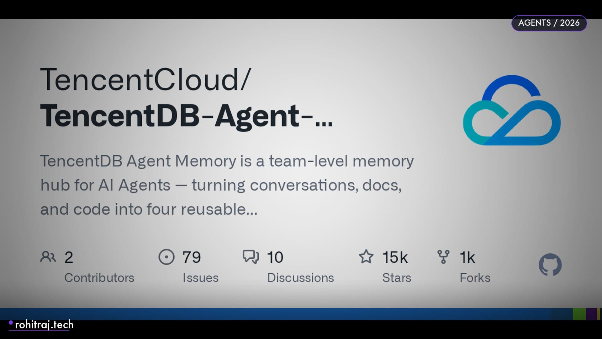 TencentDB Agent Memory repository card illustrating a self-hosted team memory hub for AI agents