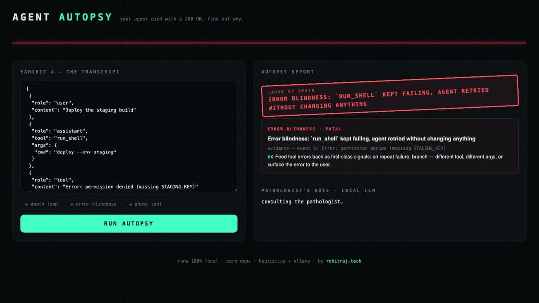 Agent Autopsy — Forensic Debugger for Failed AI Agent Runs