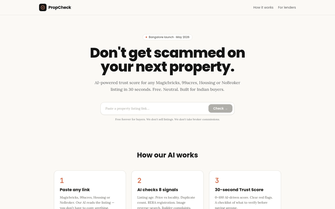 PropCheck — AI Property Trust Score for India