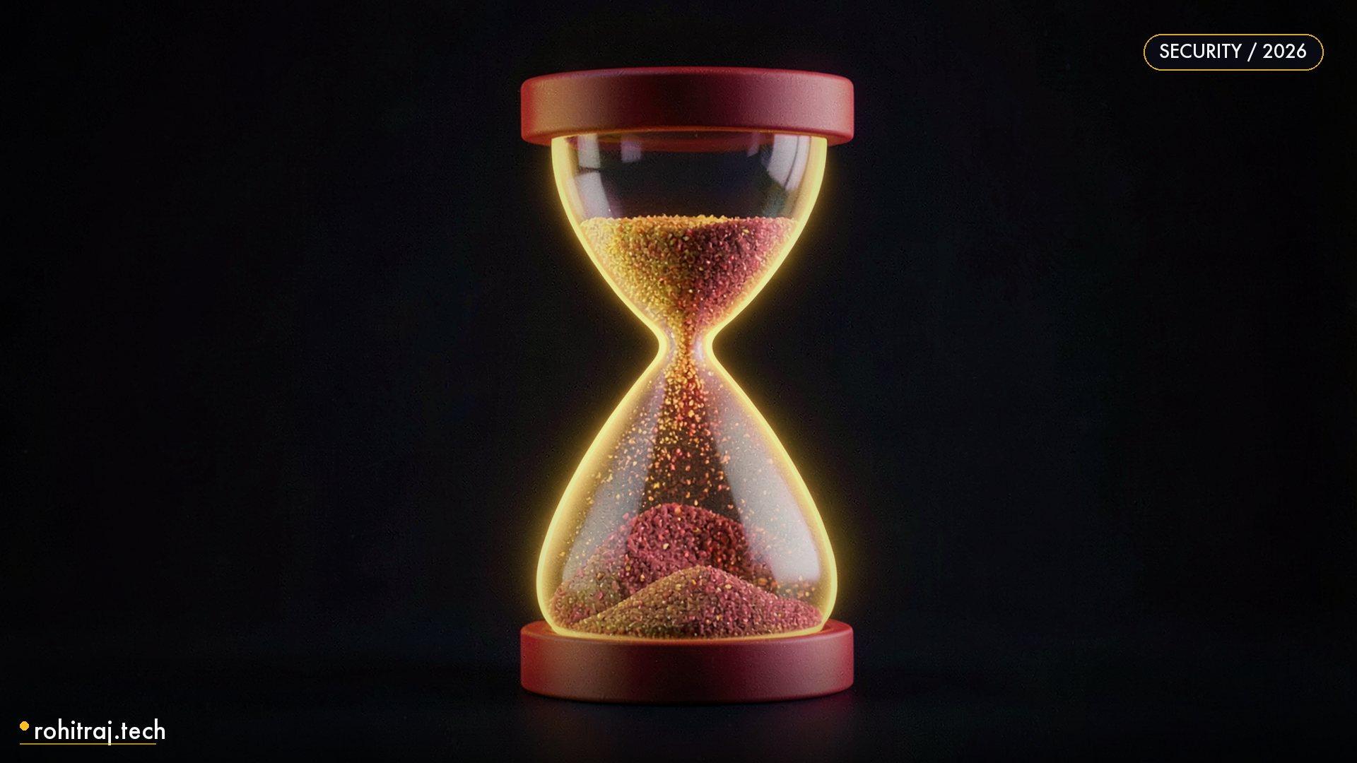 Low-poly hourglass with glowing amber sand illustrating agent skills security audit before install