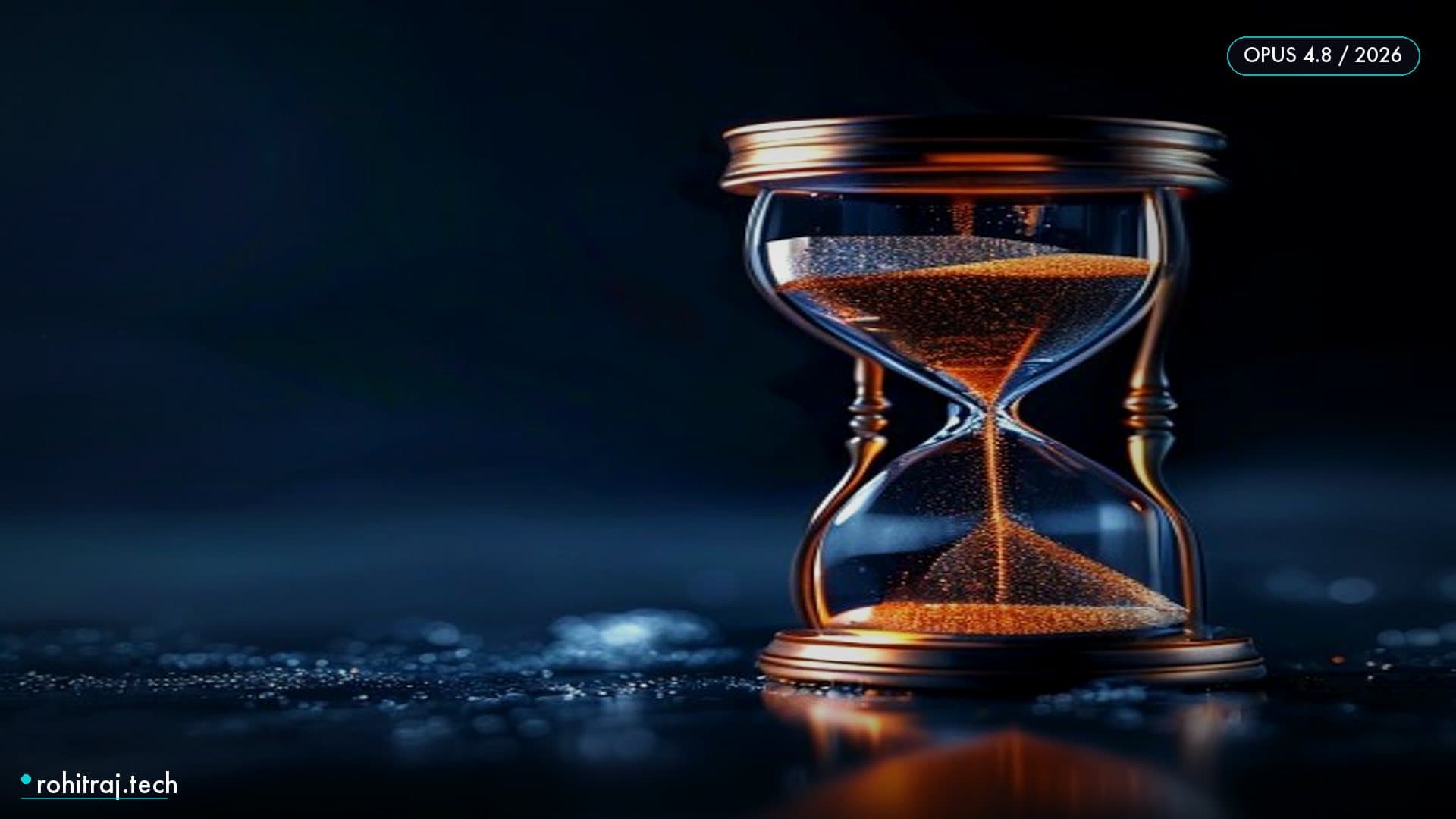 Editorial dark cover with glowing hourglass illustrating Claude Opus 4.8 vs 4.7 upgrade decision for developers