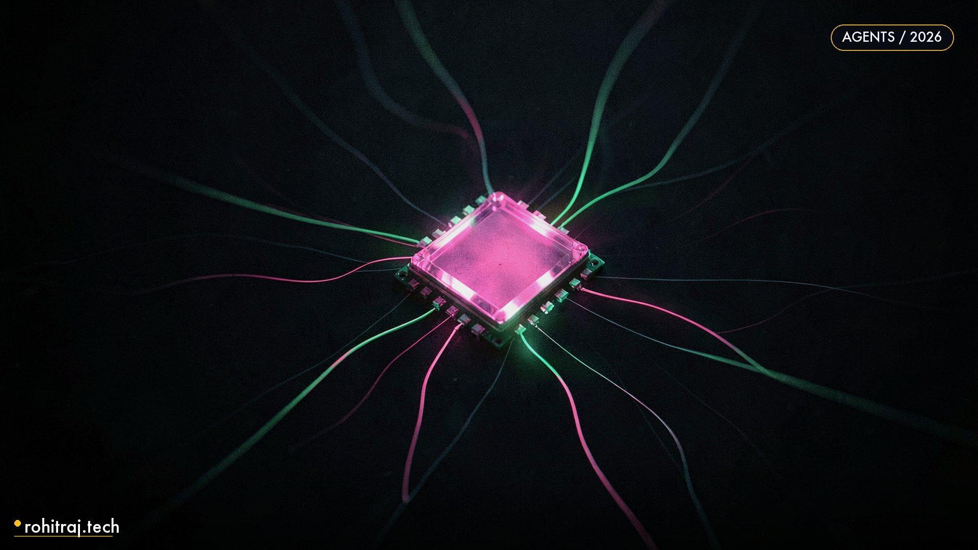 Glowing crystalline chip with branching filaments illustrating Cloudflare Computer agent runtime vs Sandbox