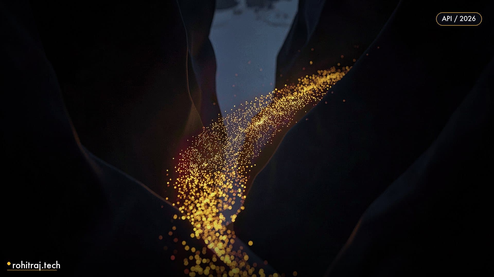Amber particle stream merging through a dark canyon illustrating DeepSeek V4 API migration deadline