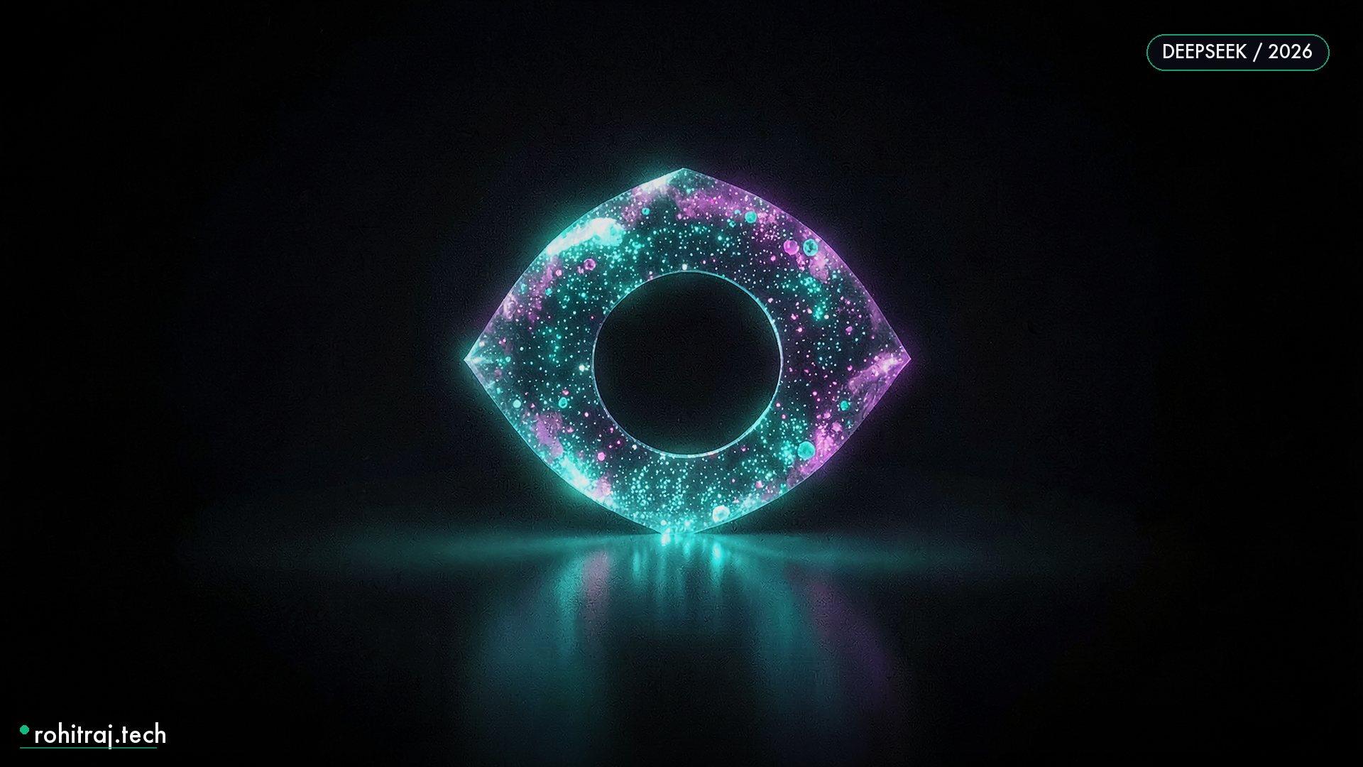 Crystalline lens of glowing particles focusing light illustrating the DeepSeek-V4-Flash-Vision-Exp multimodal API