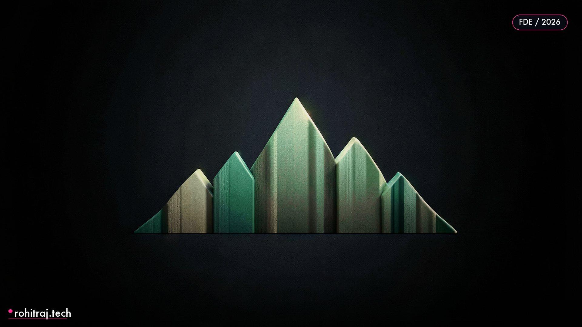 Forest green and gold forms rising in sequence on near-black illustrating fractional forward deployed engineer engagement model