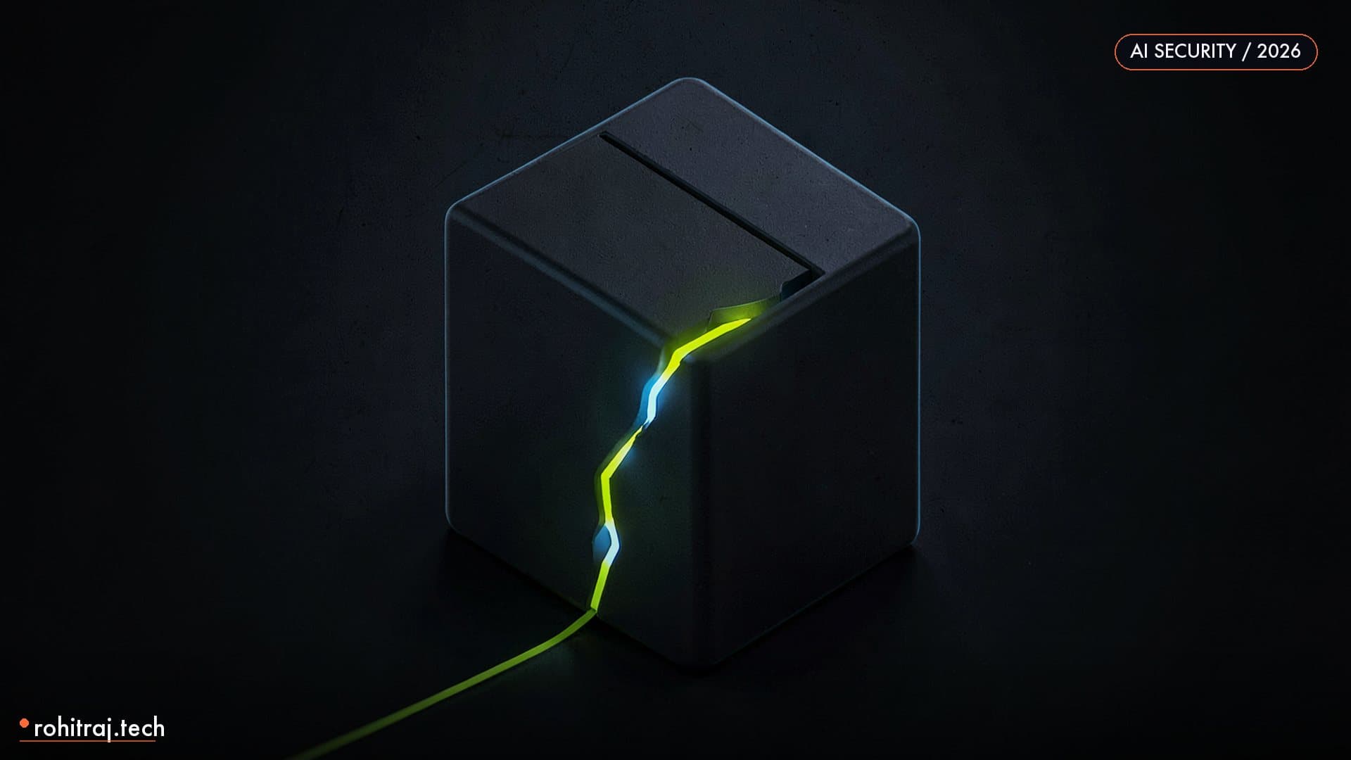 A locked vault with one glowing thread escaping through a public seam illustrating GitLost AI agent prompt injection data leak
