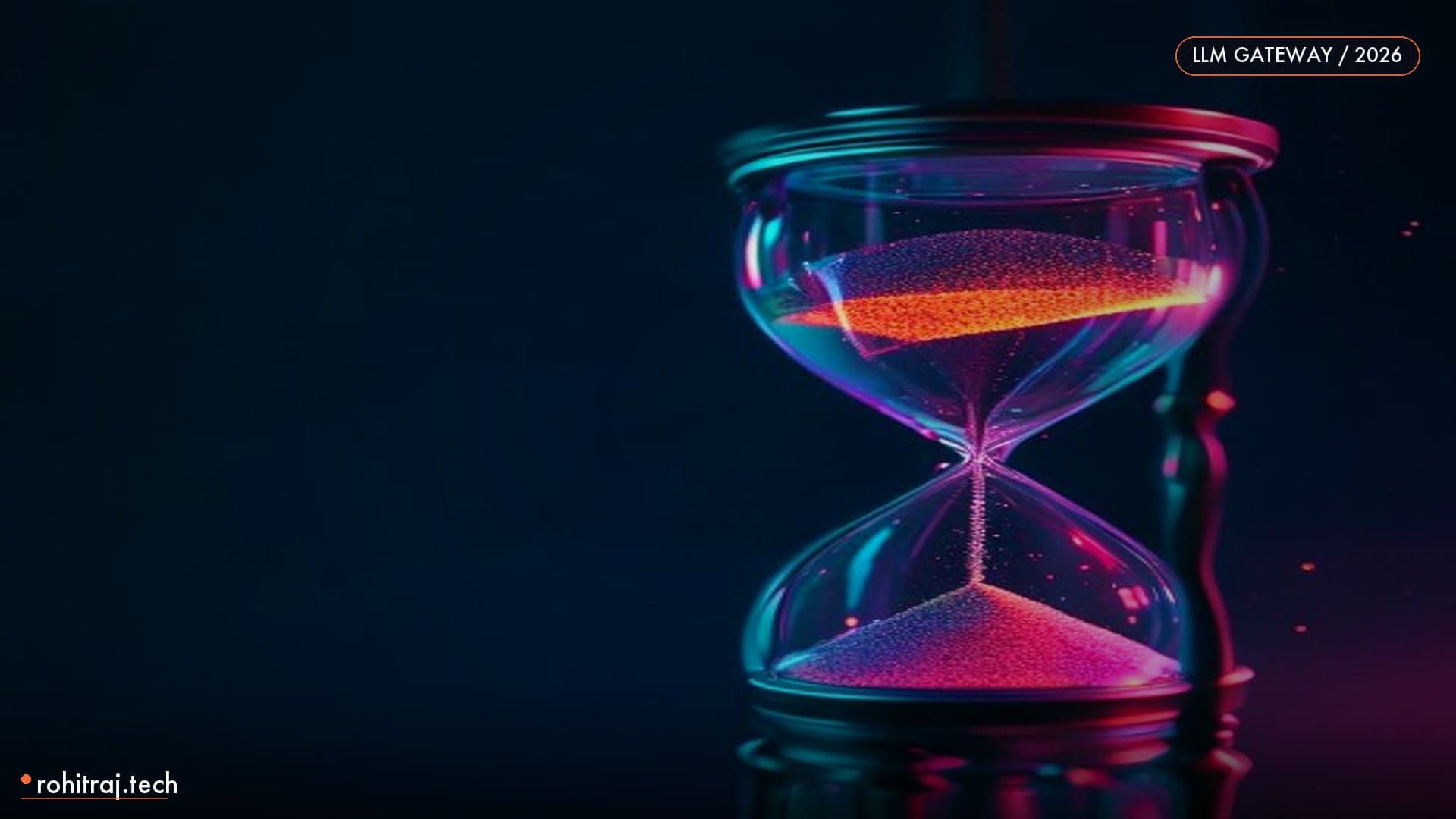Glowing hourglass in teal and violet illustrating OpenRouter vs LiteLLM vs Portkey LLM gateway choice