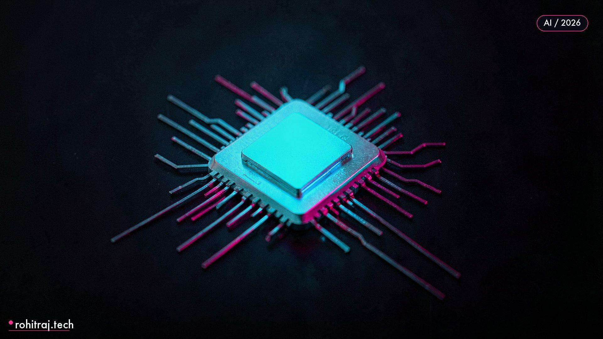 Massive glowing GPU die radiating memory lanes illustrating RTX PRO 5500 Blackwell 84GB local LLM capacity