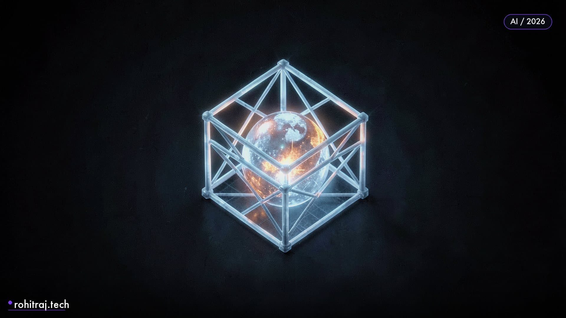 Dark editorial cover with a glowing geometric scaffold cradling a core orb illustrating harness engineering for AI coding agents